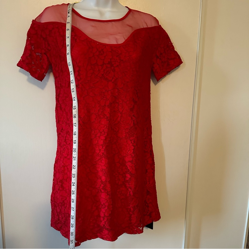 Red Valentino Valentino Christmas Red Short Sleeve Lacy Dress w/Silk Yoke-Medium - Picture 4 of 10